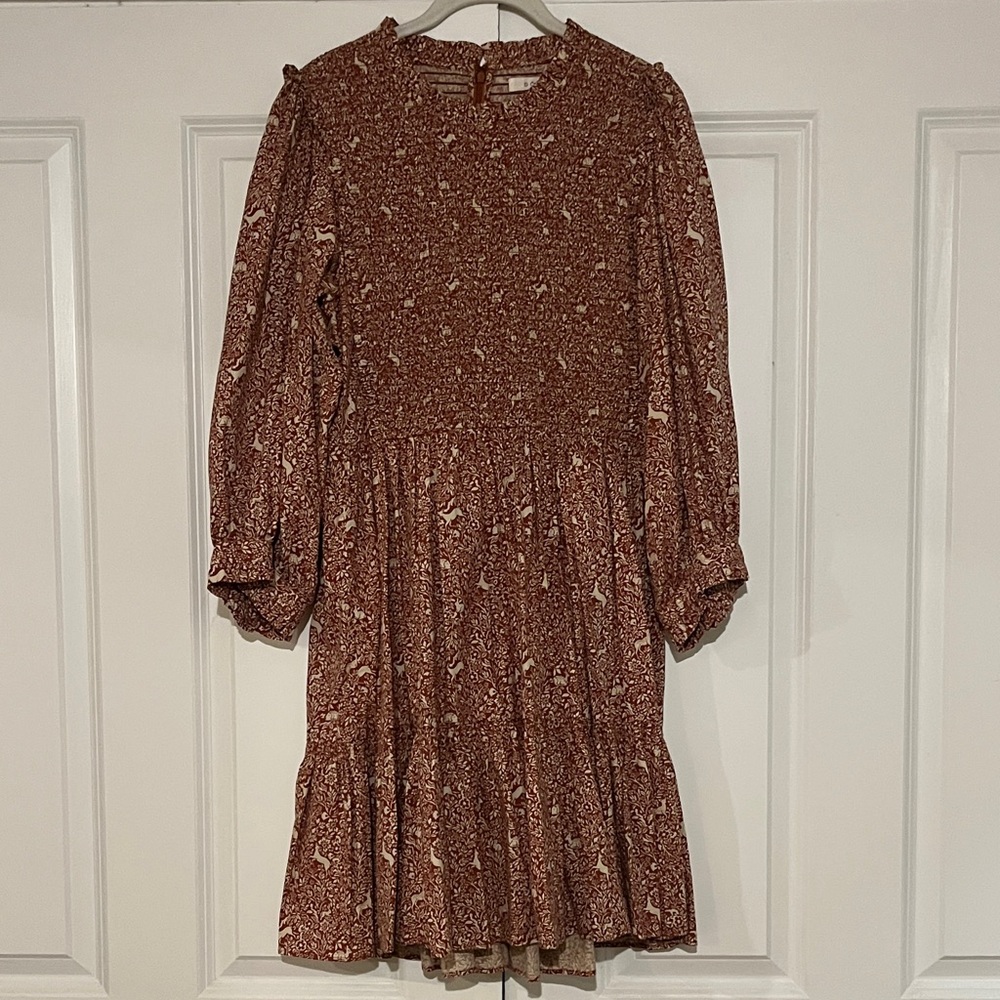 Doen Brown Floral folk print  Mini Dress